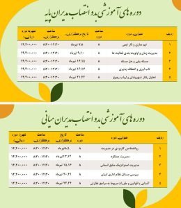 انتشار تقویم دوره های آموزشی بدو انتصاب مدیران حرفه‌ای تیرماه ۱۴۰۵